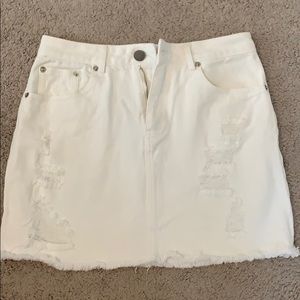 Distressed White Denim Skirt